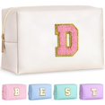 thumbnail image 1 of TOPEAST - Neceser pequeño de chenilla con cremallera, diseño de letras, de cuero sintético, impermeable, regalo de cumpleaños personalizado para mujer, ideal para niñas (blanco perlado D), 1 of 5