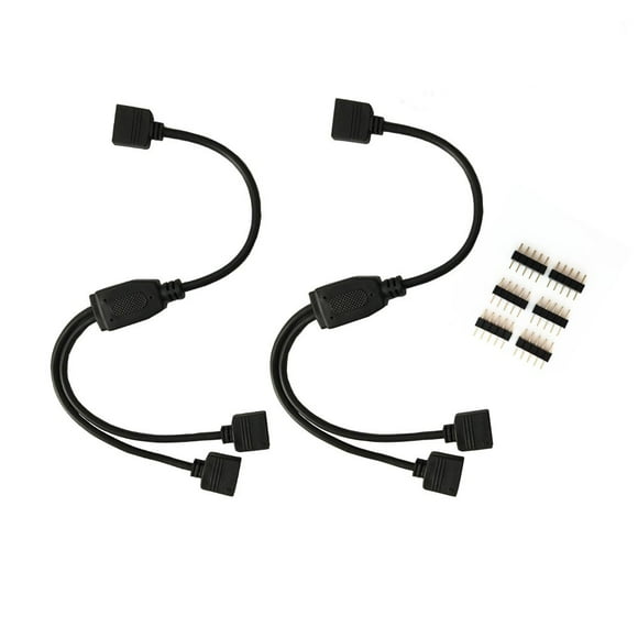 2pcs/ Pack Black 1 to 2 Splitter Cable Connection Cable 5 Pin Splitter Cable LED Strip Connector 2 Way Splitter Y Splitter for One to Two 5050 3528 RGBW LED Light Strip with 6 Male 5 Pin Plugs ?rgbw