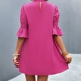 thumbnail image 4 of Wycnly Formal Dresses for Women Fashion Lantern Sleeve Smocked Loose Tshirt Mini Sundresses Elbow-Length Half High Neck Solid 2025 Summer Short Dress Hot Pink s, 4 of 7