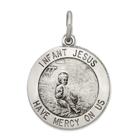 925 Sterling Silver Solid Satin Back Oxidized Divino Nino Pendant Necklace (Divine Infant Religious Faith Inspiration Je