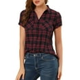 thumbnail image 1 of INSPIRE CHIC Women's Cotton Boyfriend Button Front Short Sleeves Plaid Shirt, 1 of 6