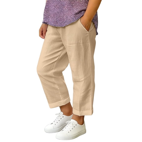 IFNWSV Boys Pants Solid Color Cotton Linen Breathable Elastic Waistband Comfortable Loose Casual Trousers Khaki 14-15 Years