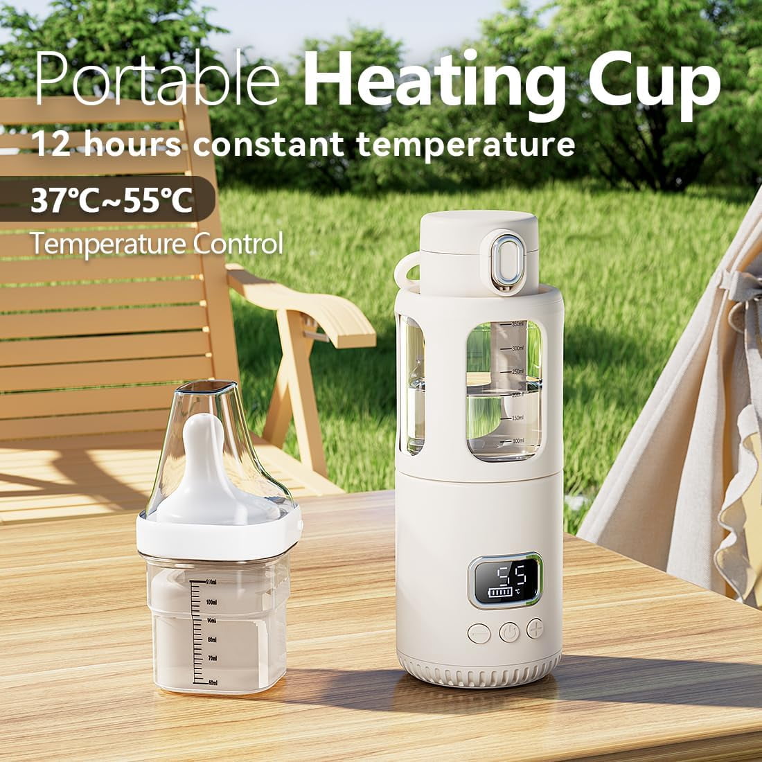 Temperature Control Milk Warmer,Portable Heating Cup with LCD Display 37°C-55°C Water Warmer for Instant breastmilk, Formula with 12 Ounces Big Capacity