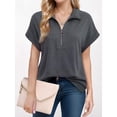 thumbnail image 3 of Weardear Women's Summer Short Sleeve Tops Casual Zipper Collar Buisness Shirts Loose Fitting Tunic Top V Neck Polo Shirts, 3 of 5