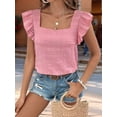 thumbnail image 6 of Women'S Casual Summer Square Neck Tank Tops Sleeveless Ruffle Chiffon Blouses Top Shirts Pink S, 6 of 9