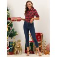 thumbnail image 3 of Camisa de cuadros de búfalo tostado tostado vintage con botones y mangas enrolladas para mujer Negro rojo XL, 3 of 6