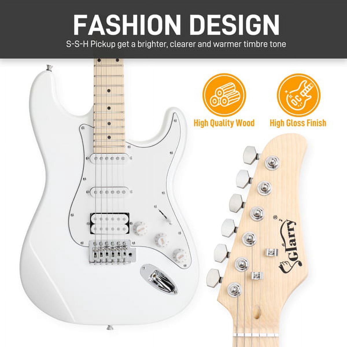 GST Stylish H-S-S Pickup Electric Guitar Kit with 20W AMP Bag Guitar Strap White