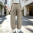 thumbnail image 6 of Sevevn Women's Vintage Gingham Plaid Wide Leg Pants High Waist Button Fly Casual Full Length Check Trousers with Pockets Brown XXL, 6 of 8
