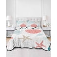 thumbnail image 2 of Quilts Full Size Bedding Set, Teal Red Coastal Nautical Lightweight Quilted Comforter, Beach Sea Turtle Ocean Coral Starfish Soft Bedspread Coverlet with Pillow Covers for All Season, 78" x 90", 2 of 7