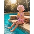 thumbnail image 5 of BemeyourBBs Toddler Baby Girl Swimsuit One Piece Swimsuit Infant Girl Bathing Suit Strawberr Bow Cherry Print Sleeveless Tie Shoulder Swimwear with Swim Cap Summer Beachwear, 5 of 9