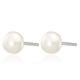thumbnail image 3 of 14K Solid White Gold 4mm Button Freshwater Cultured Pearl Stud Earrings, 3 of 10