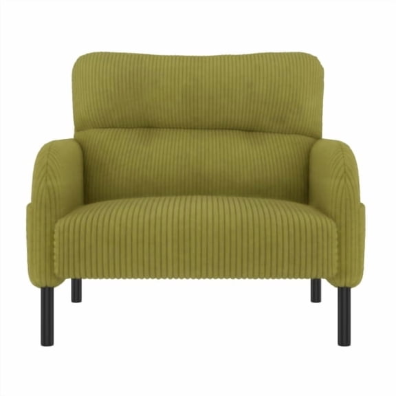 Xukmct Upholstered Corduroy Accent Chair with Wood Frame, Single Seat Club Chair for Living Room, Bedroom, Office, Olive Green