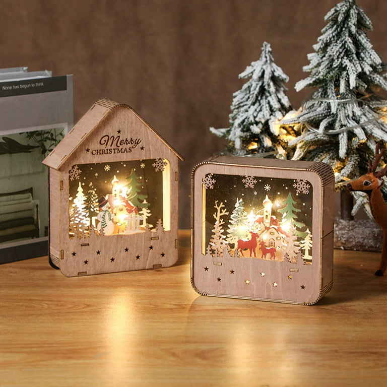 Christmas Decorations Christmas Deer Wood Decorations Office Desktop Male  And Female With White Hair Light Doodads Chalet Painted Wooden House