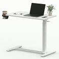 thumbnail image 4 of FitStand Height Adjustable Medical Bed Table with Hidden Casters, Rolling Laptop Desk with Cup Holder, Small Pneumatic Sit Stand Desk for Home Office, Sofa or Bedside Use, 32"x18", White, 4 of 10
