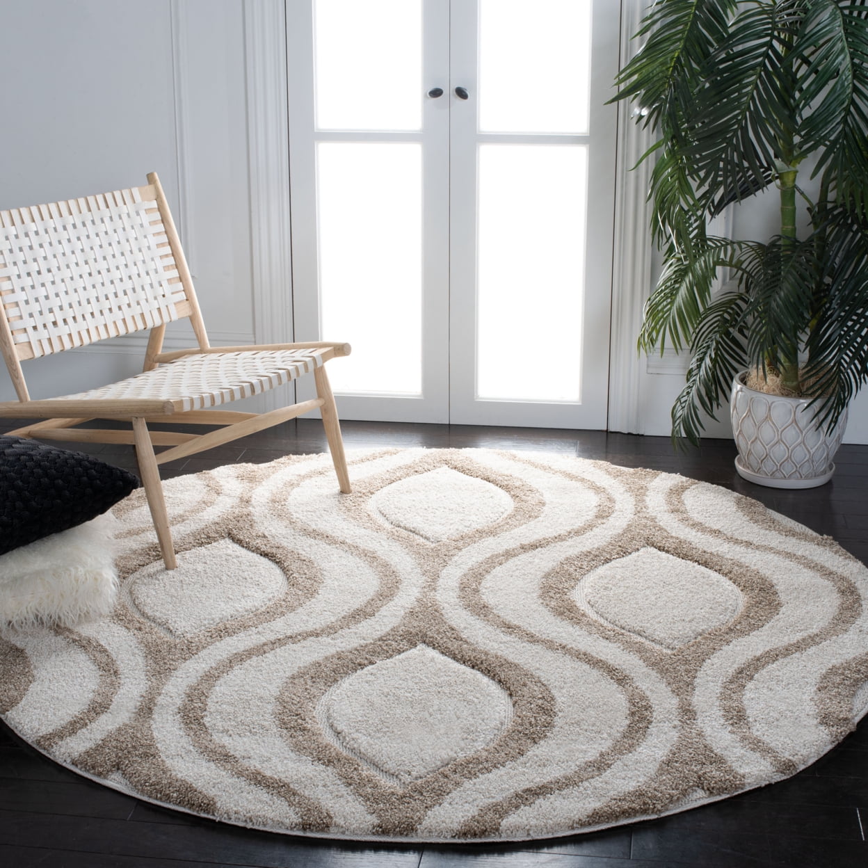 SAFAVIEH Florida Declan Geometric Swirls Shag Area Rug, Ivory/Beige, 8' x 10'