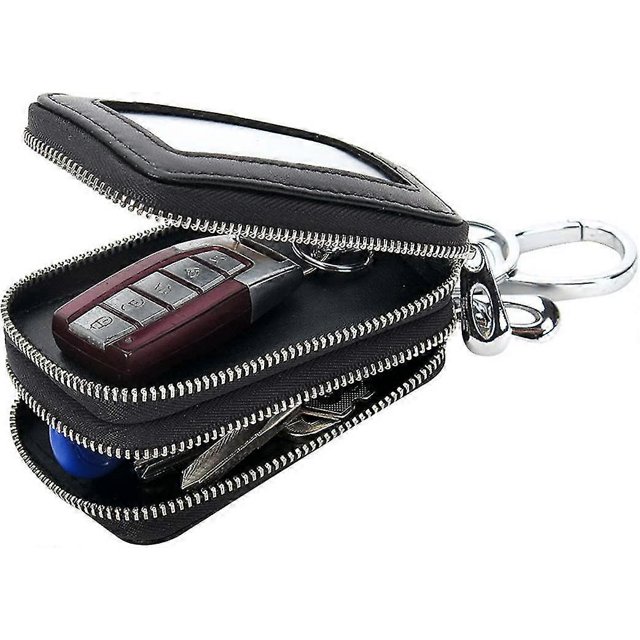 Estuche para llavero de cuero genuino unisex con cremallera para coche