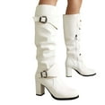 thumbnail image 4 of Mostsola Slouchy Boots for Women Buckle Strappy Zip up Mid Calf Boots Block Heel Tall Boots, 4 of 9