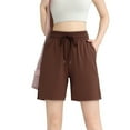 thumbnail image 5 of vigerkar Women's Bermuda Shorts Casual Summer Wide Leg Knee Length Casual Shorts Loose Drawstring Waist Sports Short with Pockets Brown, M, 5 of 8