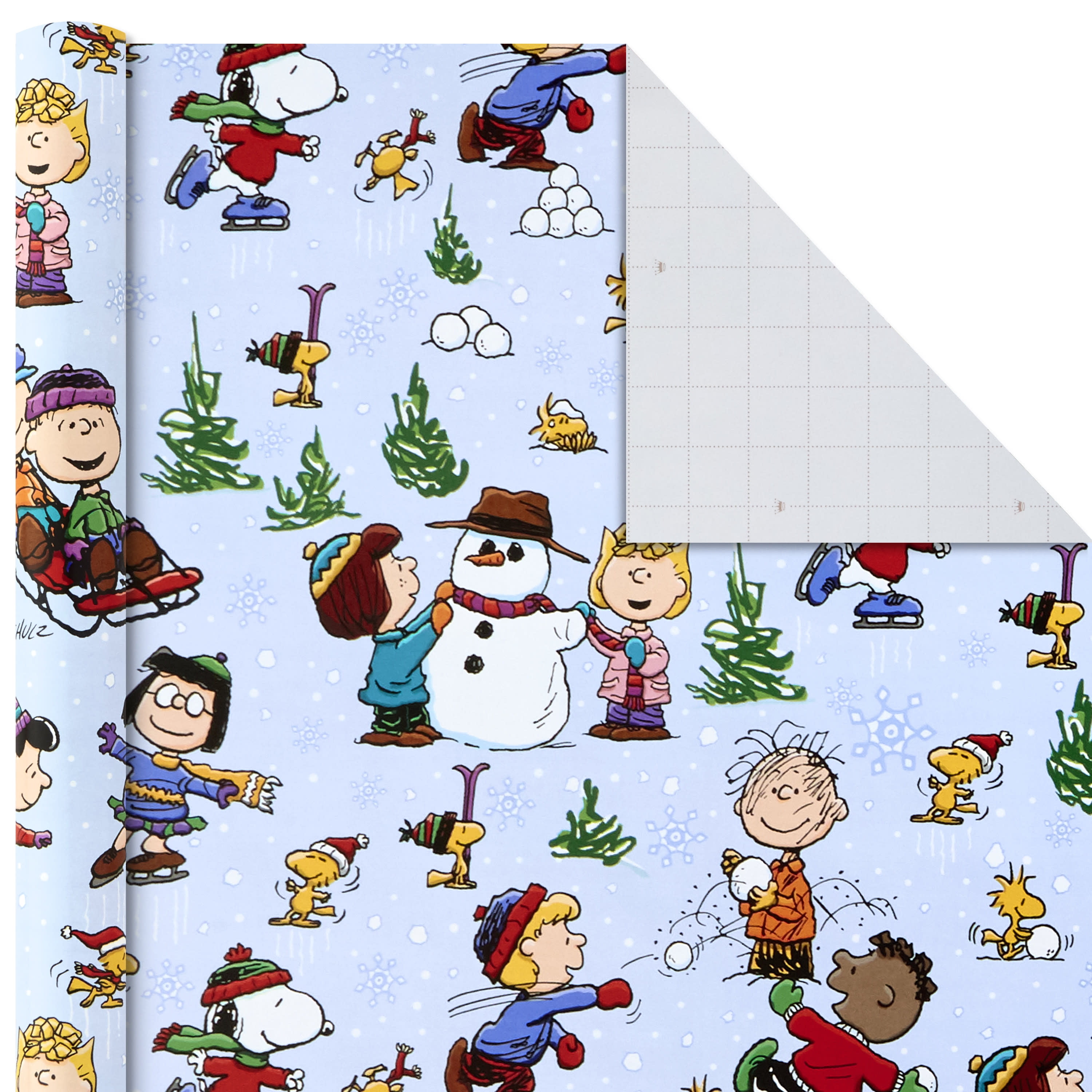 Hallmark Christmas Peanuts Wrapping Paper with Cut Lines on Reverse (Pack of 3, 105 sq. ft. ttl) Snoopy, Charlie Brown, Woodstock