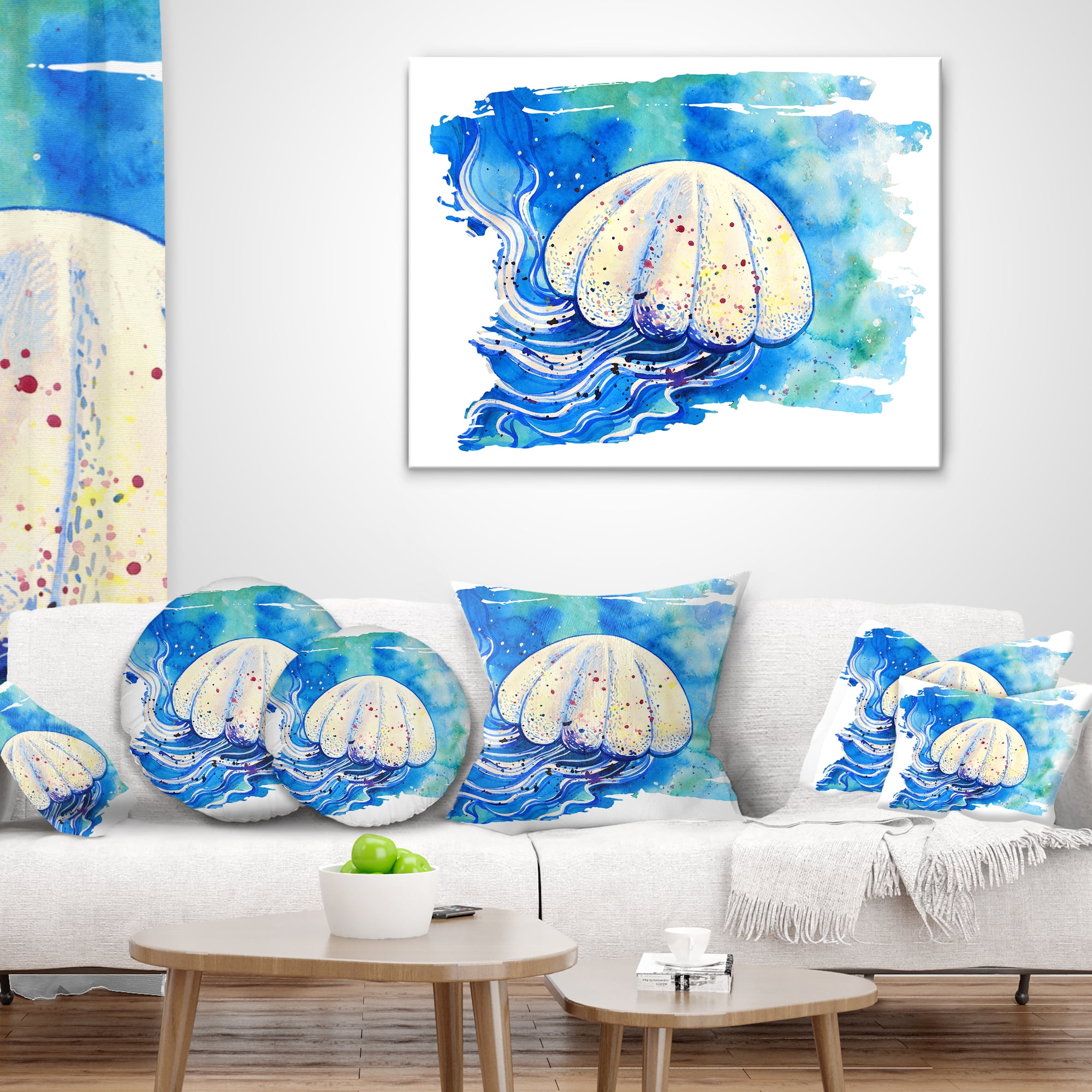 Designart Jellyfish Watercolor Painting - Abstract Throw Pillow - 16x16