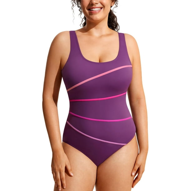 DELIMIRA Women's Striped One Piece Swimsuit Plus Size Swimwear