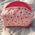 thumbnail image 3 of Yucurem Cute Floral Makeup Bag Large Quilted Cosmetic Bag Toiletry Bag For Women (Pink) Portable cosmetic bag (Pink), 3 of 5