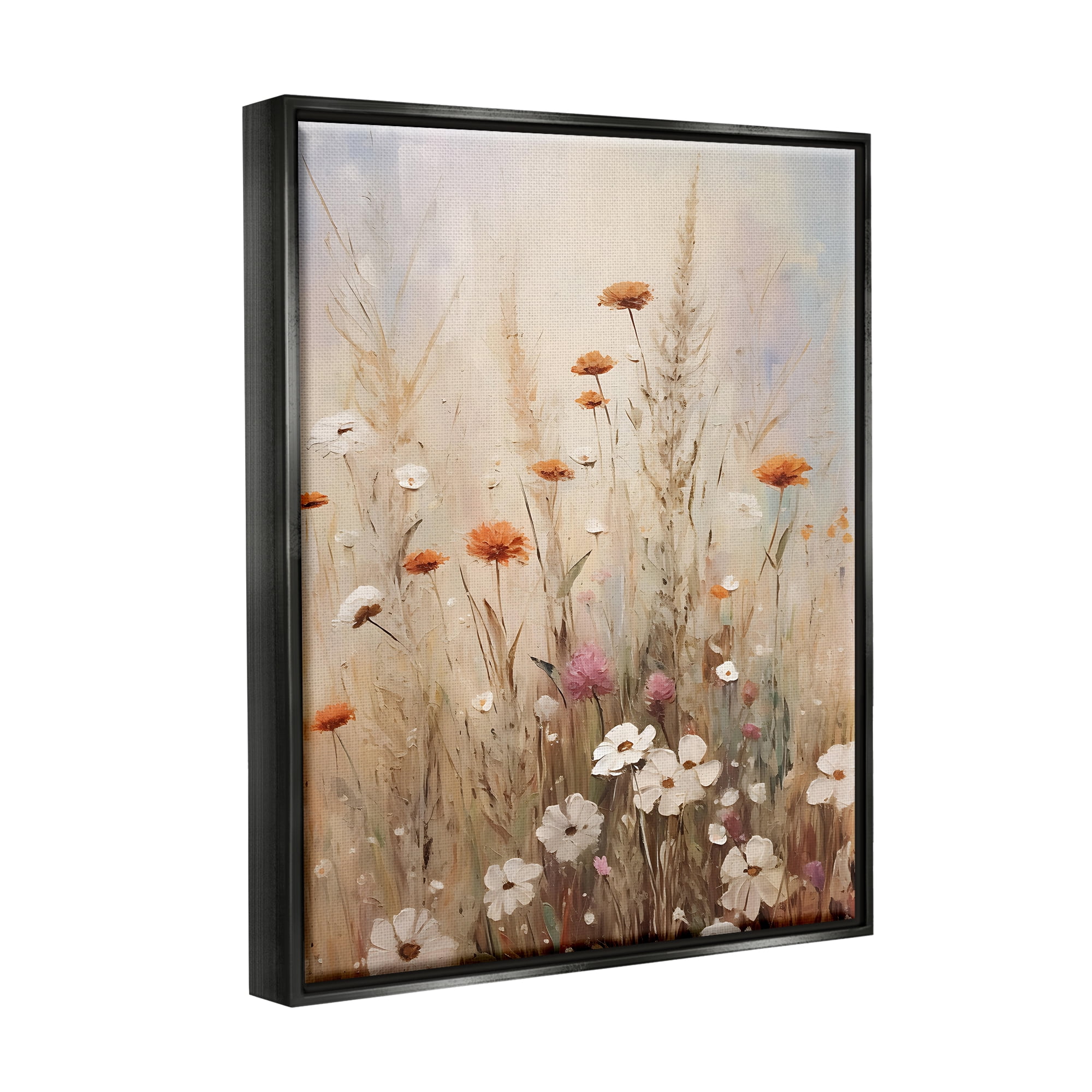 Stupell Industries Wildflower Meadow Painting Botanical & Floral Painting Black Floater Framed Canvas Art Print Wall Art, 25 x 31