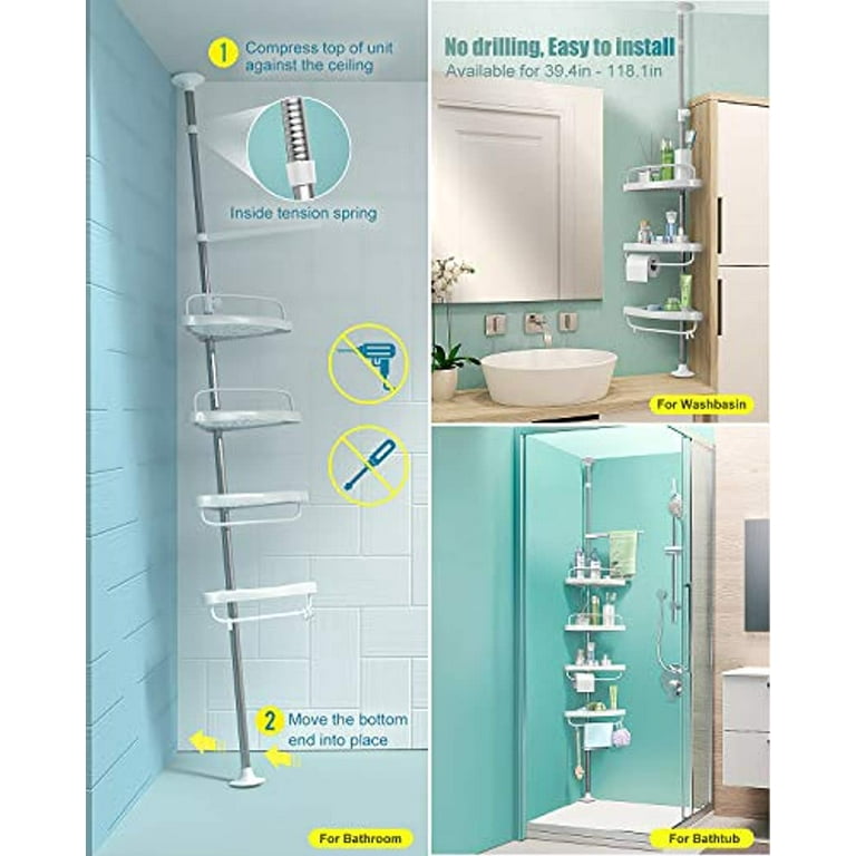 ADOVEL 4 Layer Corner Shower Caddy, Adjustable Shower Shelf, Constant  Tension Stainless Steel Pole Organizer, Rustproof 3.3 to 9.8ft – Home  Accessories