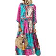 thumbnail image 3 of Mujeres Boho Floral Vestido de Manga Larga Vestido de Camisa de Playa de Vacaciones Vestido de Impresión de Damas Mini Vestido de Talla Grande(Rosa-5XL) Nituyy Vestido-GL715-FF48436A7, 3 of 5