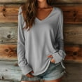 thumbnail image 3 of cocolona Womens Tunic Tops Oversized V Neck Long Sleeve T-shirts Fashion Casual Loose Solid Color Blouses Basic Tees, 3 of 3