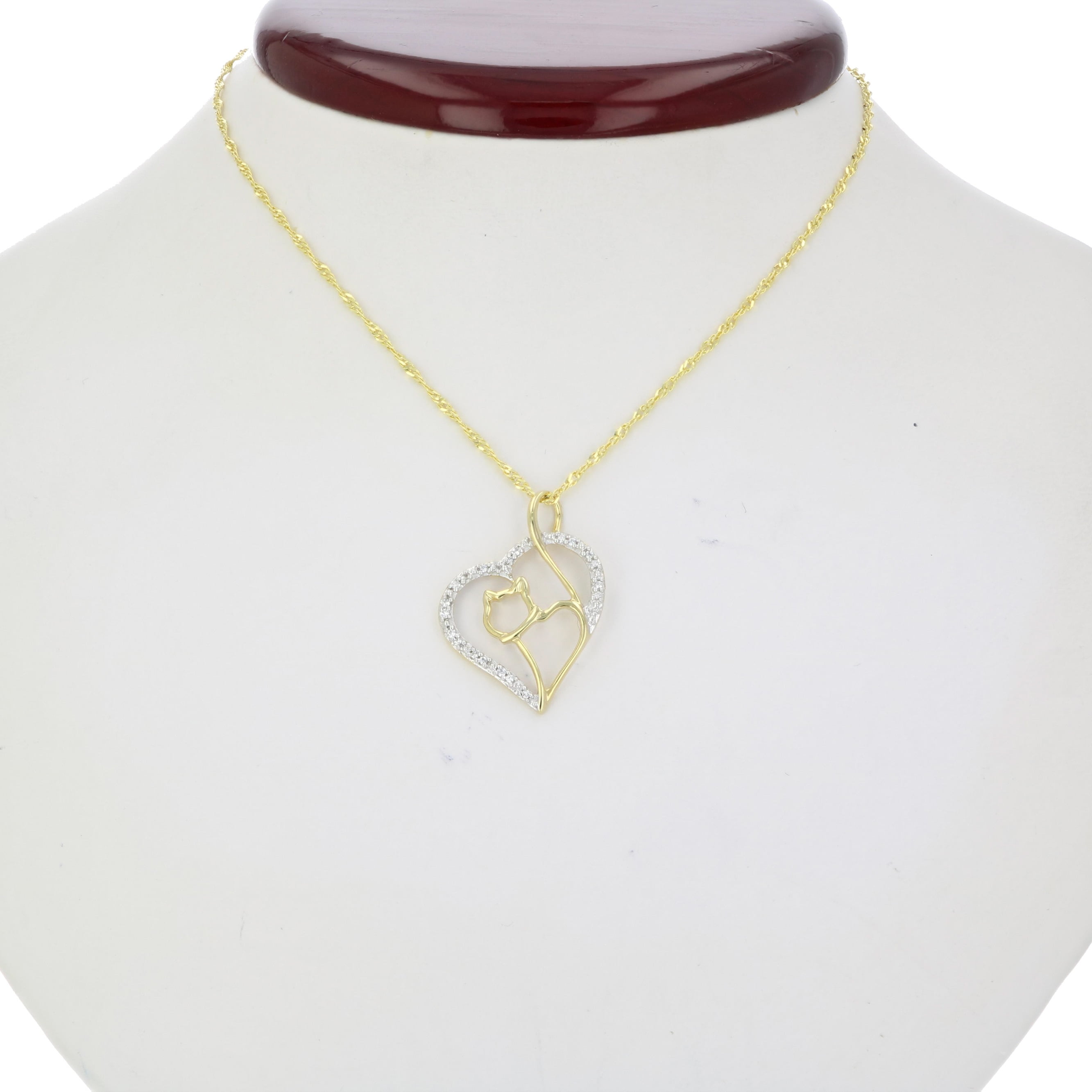 Vir Jewels 1/10 cttw Diamond Pendant, Diamond Cat and Heart Pendant Necklace for Women in 14K Gold with 18 Inch Chain, Prong Setting For Female Adult
