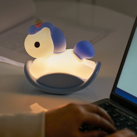 

Night Light for Kids Rocking Horse Night Lights for Kids Room Auto Timer Silicone Baby Night Light Lamp Rechargeable Kids Night Light for Bedroom Cute Lamp Night Light Kids Gifts Kawaii Decor-Blue