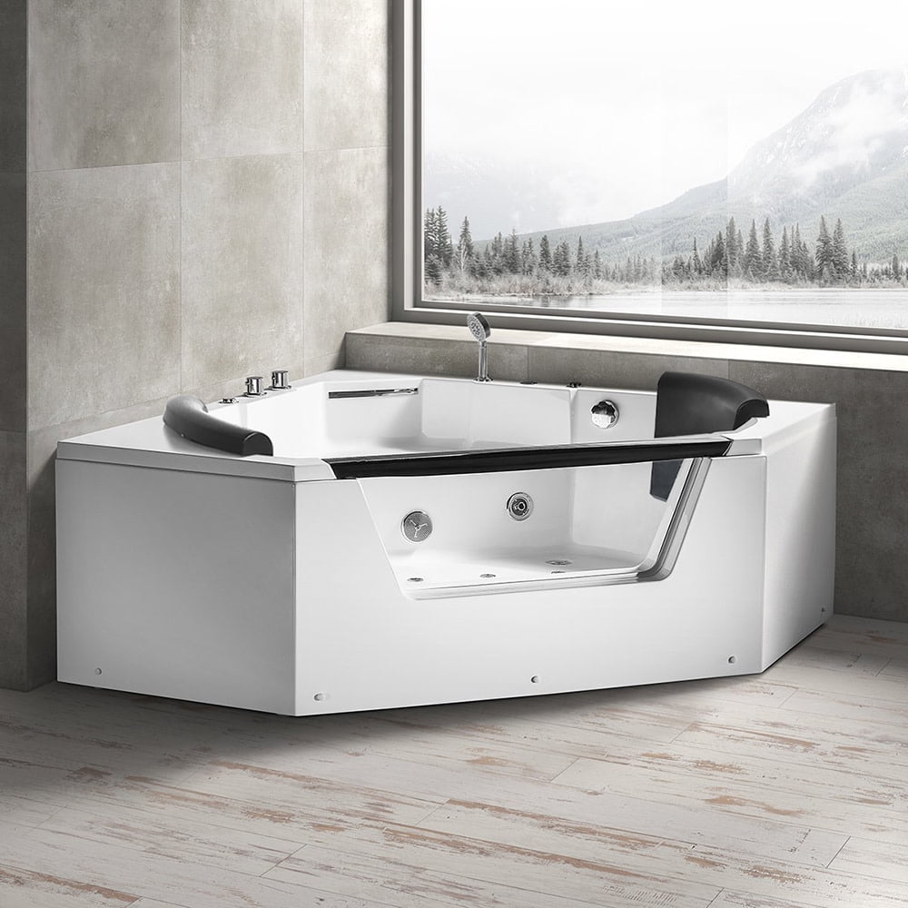 59 in. Acrylic Right Drain Corner Alcove Whirlpool Bathtub in White
