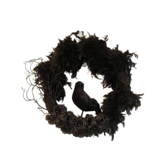 HOMYL 15.7inch Halloween Crow Wreath Handmade Black Rose for Walls, Doorways Decor
