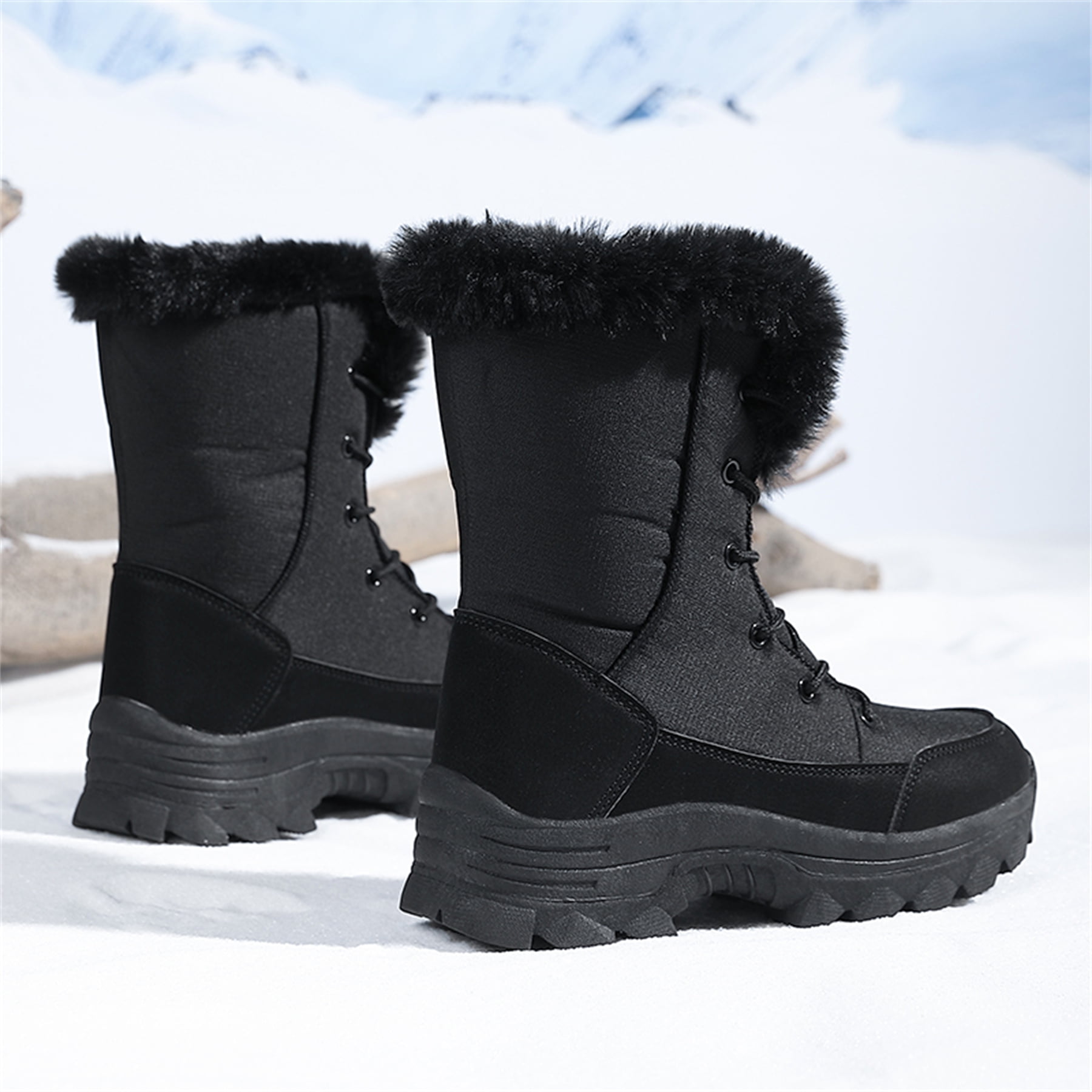 YOURDIARY Womens Winter Snow Boots Waterproof Warm Walking Shoes Mid-Calf Hiking Booties Faux Fur Lining