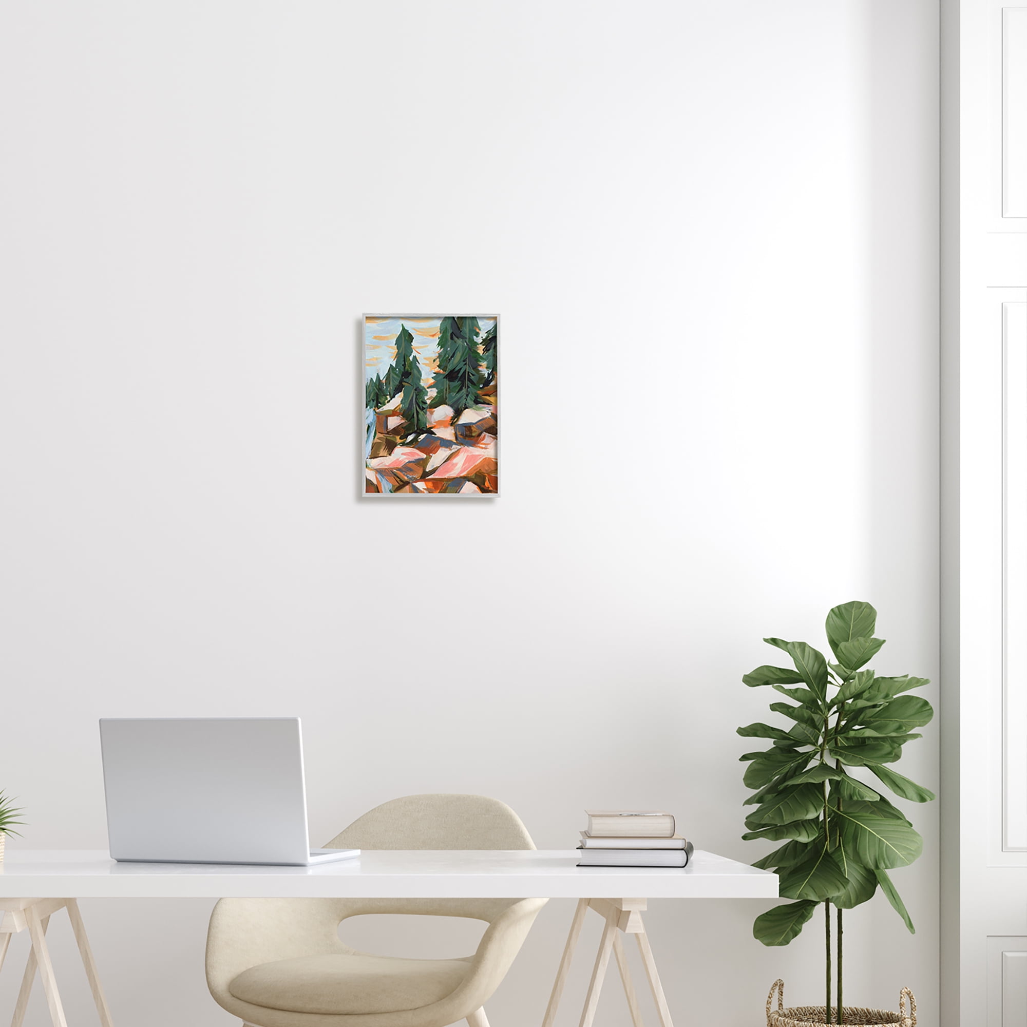 Stupell Abstract Geometric Landscape Waterfall Landscape Painting Gray Framed Art Print Wall Art
