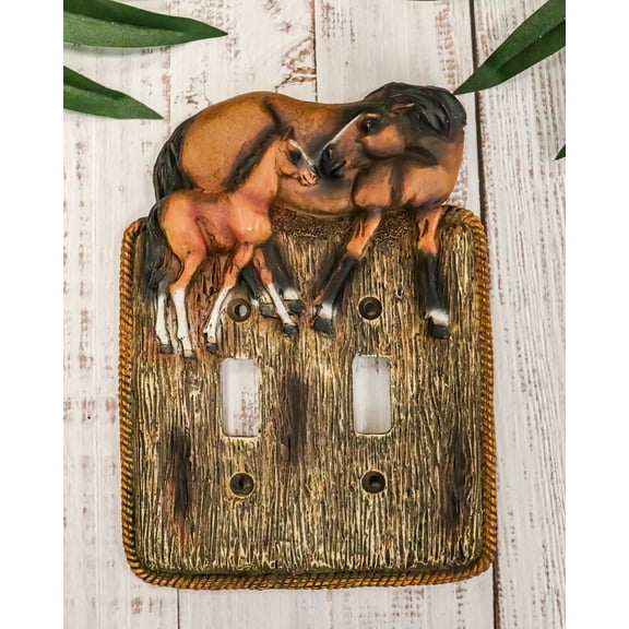 Set Of 2 Novelty Western Country Equine Horses Double Toggle Switch Plates