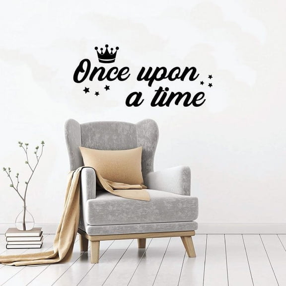Once Upon A Time - Kids Study Room Inspirational Quote Crown Decor Vinyl Wall Art Wall Sticker Wall Decal Decoration For Home Room Kids Room Nursery Room Girls Boys Décor Design Size (30x30 inch)