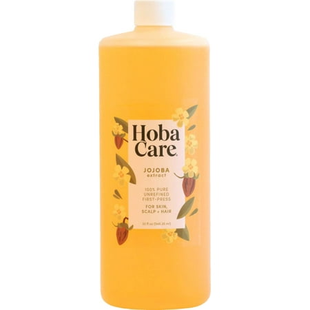 HobaCare Jojoba Oil 32oz, 100% Pure | Natural Cold Pressed Unrefined Multi-Purpose Oil for Hair, Face and Body
