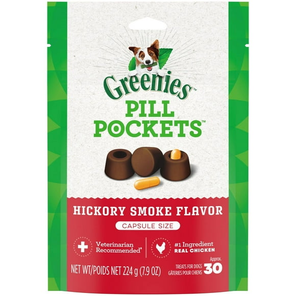 Greenies PILL POCKETS Dog Treats Capsule Size Adult Natural Soft Hickory Smoke Flavour