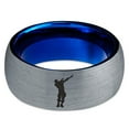 thumbnail image 2 of Tungsten Dance Move Dabbing Dab Band Ring 8mm Men Women Comfort Fit Blue Dome Brushed Gray Polished, 2 of 4