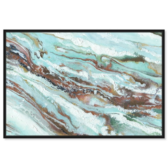 Mint Waves Blue Abstract Wall Art Canvas Wall Art by Art Remedy, Black Floater Frame, 16" x 11"