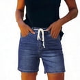 thumbnail image 2 of VBVC Women's Elastic High Waisted Denim Shorts,Drawstring Cuffed Washed Bottoms For Women,Ladies Stretchy Summer Jean Shorts with Pockets,Blue,S-2XL, 2 of 6