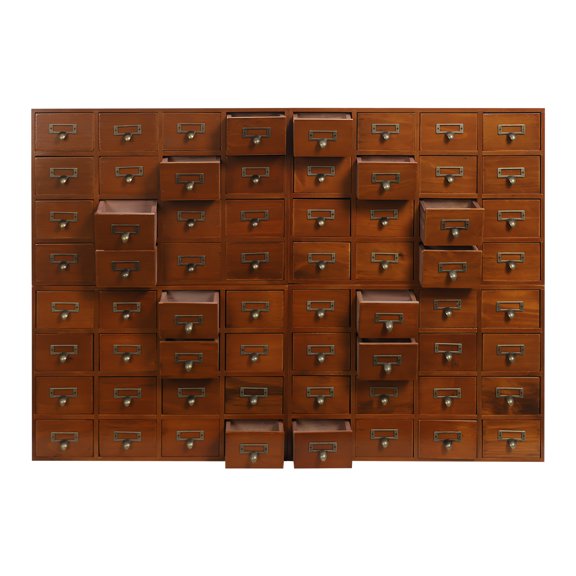 Brown 64-Drawer Storage Box in Pharmacy, Office, Porch, Living room for Storing Medicine, Jewelry, Headbands, and More