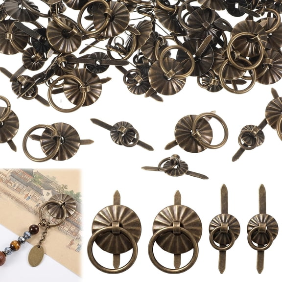 CCOCC 60Pcs Brad Fasteners with Pull Rings, Metal Brads for Paper Crafts|Antique Bronze Ring Fastener,Metal Junk Journal Supplies Embellishments for Scrapbooks Albums