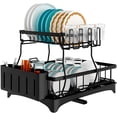 thumbnail image 1 of Raganet, Escurridor de Trastes Profesional de 2 Niveles, Diseño de Acero Inoxidable Color Negro con Bandeja de Canaleta en 360°, Soporte de Vajilla, Vasos, Cubiertos y Accesorios de Cocina, 1 of 1