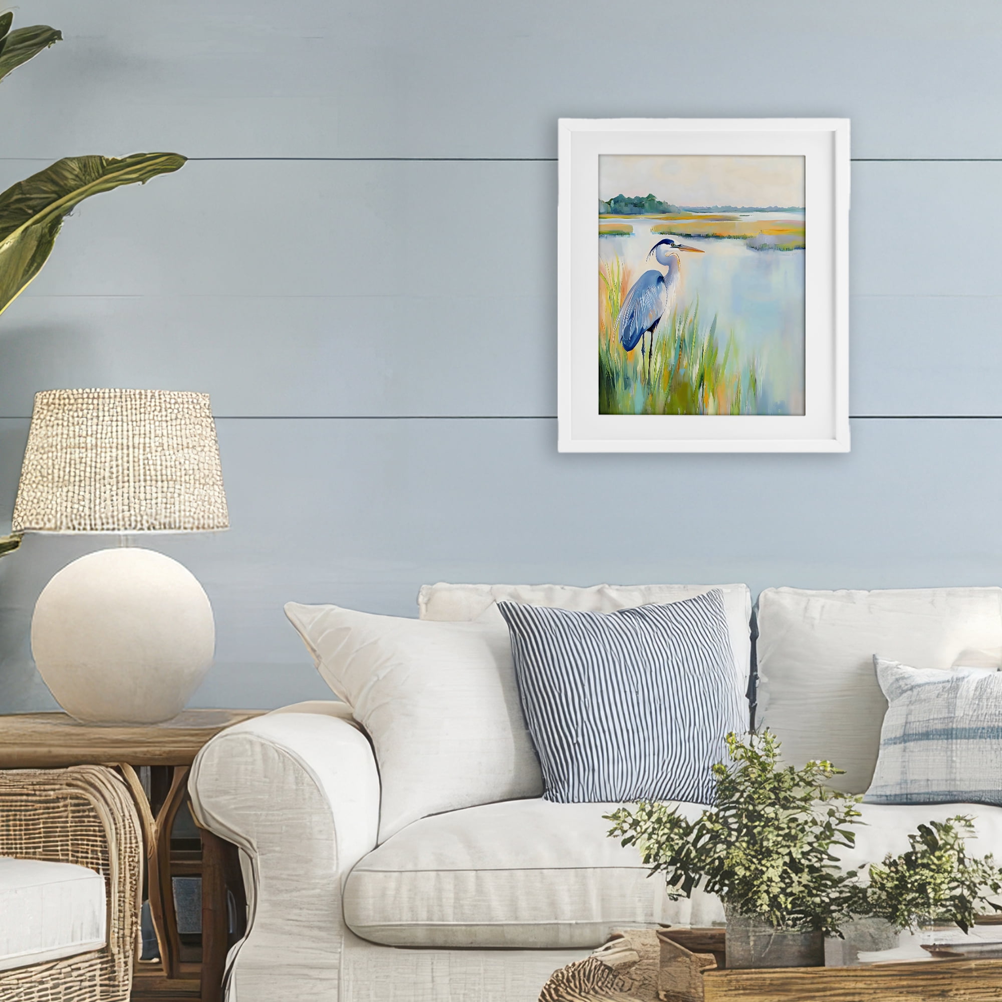 Stupell Industries Heron Perched in the Grass White Framed Print Under Glass, design by Creative Studio