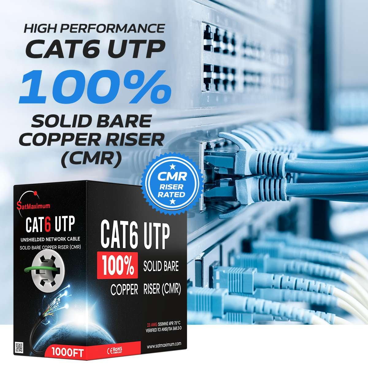Cables Direct Online 1000FT Cat6 Solid Bare Copper 23AWG Bulk Ethernet Cable, CMR ETL Riser, 550MHz POE (Power Over Ethernet) Wire – Green