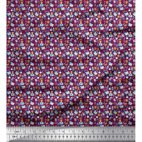 Soimoi Poly Georgette Fabric Scientific Lab Equipments Education Theme Printed Craft Fabric by The Yard 42 Inch Wide