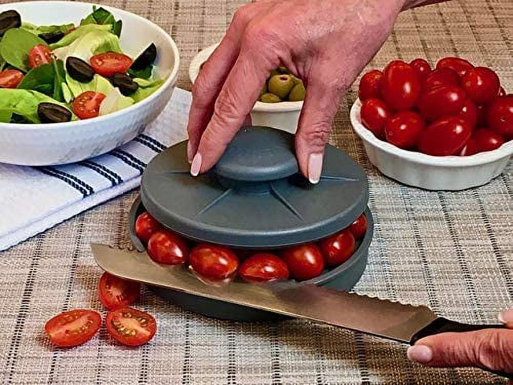 Rapid Slicer - Food Cutter, Slice Tomatoes, Grapes. Non-Slip Gadget Holder  for Slicing all different Foods Easily-Spiced Coral